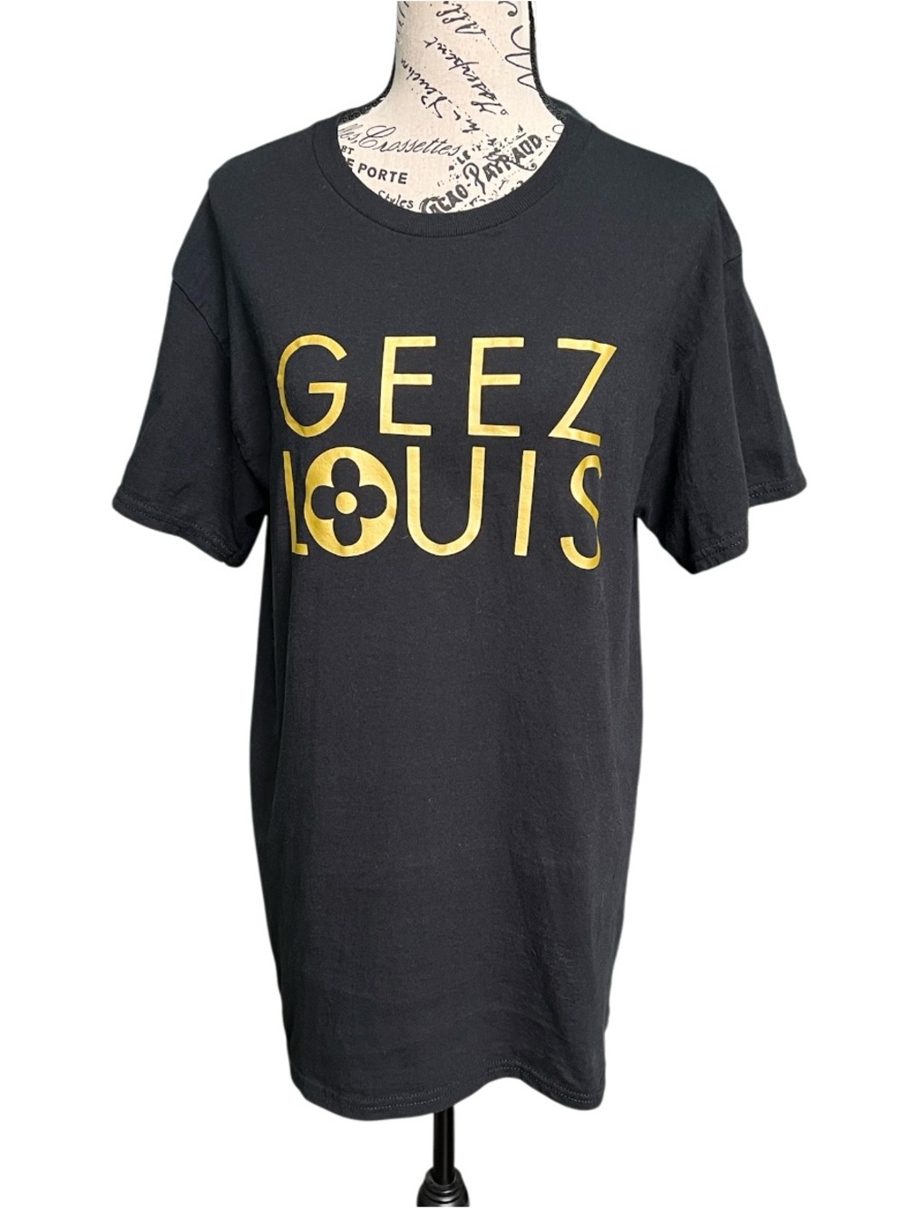 Geez Louis Black Graphic Tee with Gold Print